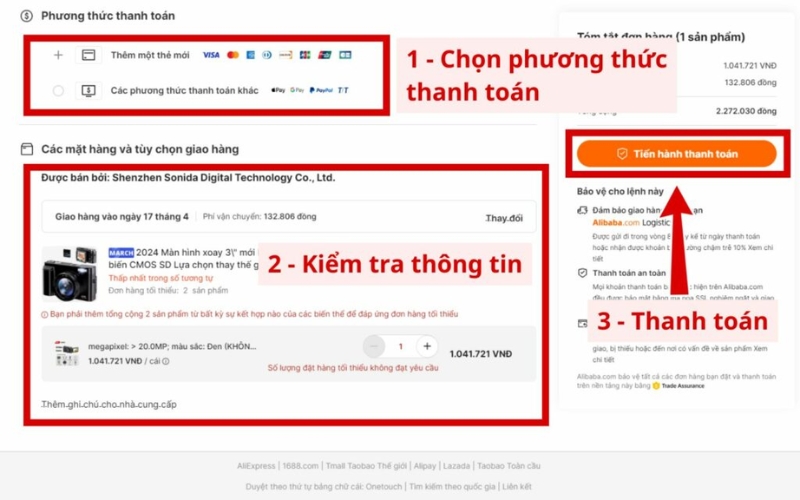 Thanh toán đơn hàng Alibaba