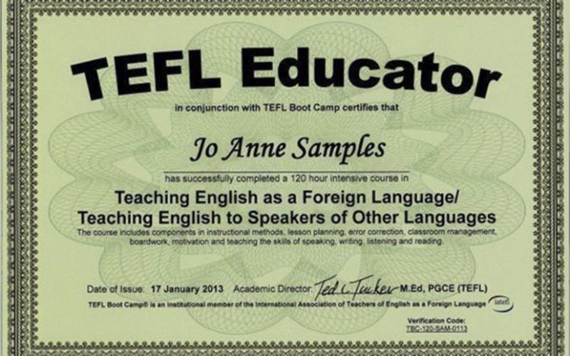 chứng chỉ TEFL